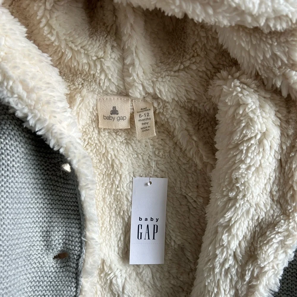 NWT Baby Gap Grey Cotton Sherpa Hooded Jacket size 6-12 months - Picture 2 of 13